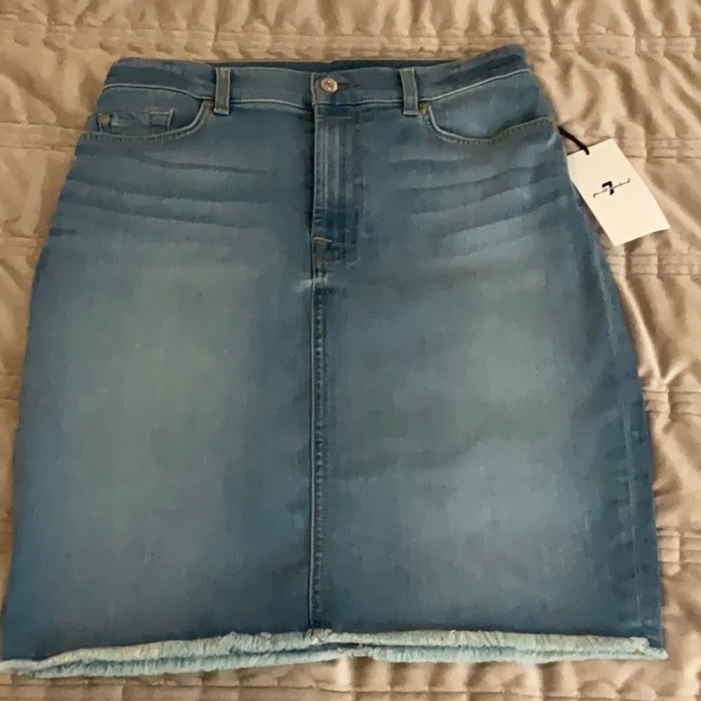 7 For All Mankind Blue Denim Mini Skirt